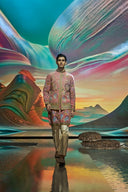 Onion Pink Silk Floral and Animal Embroidery Kurta Jacket Set