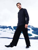 Raw Black Embroidered Kurta Bomber Set For Men