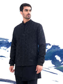 Raw Black Embroidered Kurta Bomber Set For Men