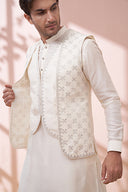 Royal Pearl Pure Silk Embellished Kurta Bandi Set - KORANM