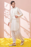 Royal Pearl Pure Silk Embellished Kurta Bandi Set - KORANM