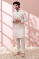 Classic White With Summer Pastels Kurta Bandi Set - KORANM