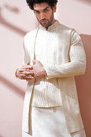 Pearled Ivory Sequin Embellished Kurta Bandi Set - KORANM