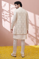 Pearled Ivory Sequin Embellished Kurta Bandi Set - KORANM