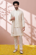 Pearled Ivory Sequin Embellished Kurta Bandi Set - KORANM
