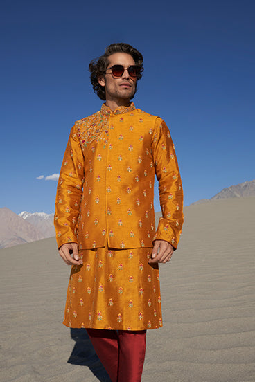 Golden Yellow Embroidered Kurta Bandi Set
