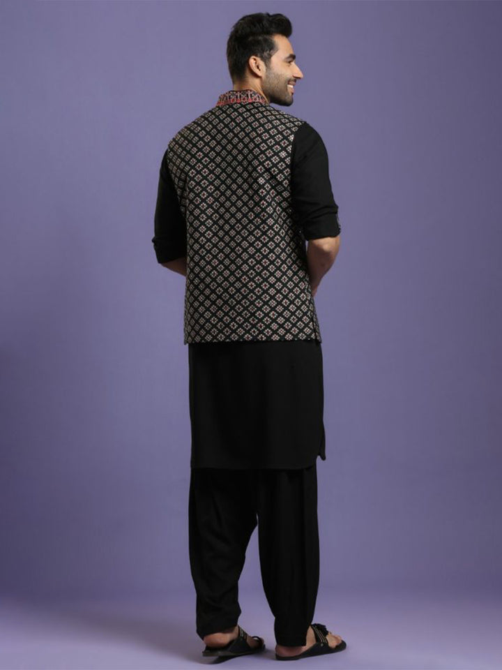 Jet Black Kurta Salwar Set With Embroidered Bandi Jacket