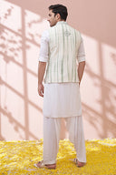 Pure White Kurta Set With Tie And Dye Embellished Bandi Set - KORANM