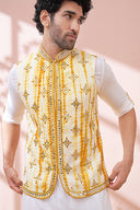 Luster White Kurta Set With Tie And Dye Embellished Bandi Set - KORANM