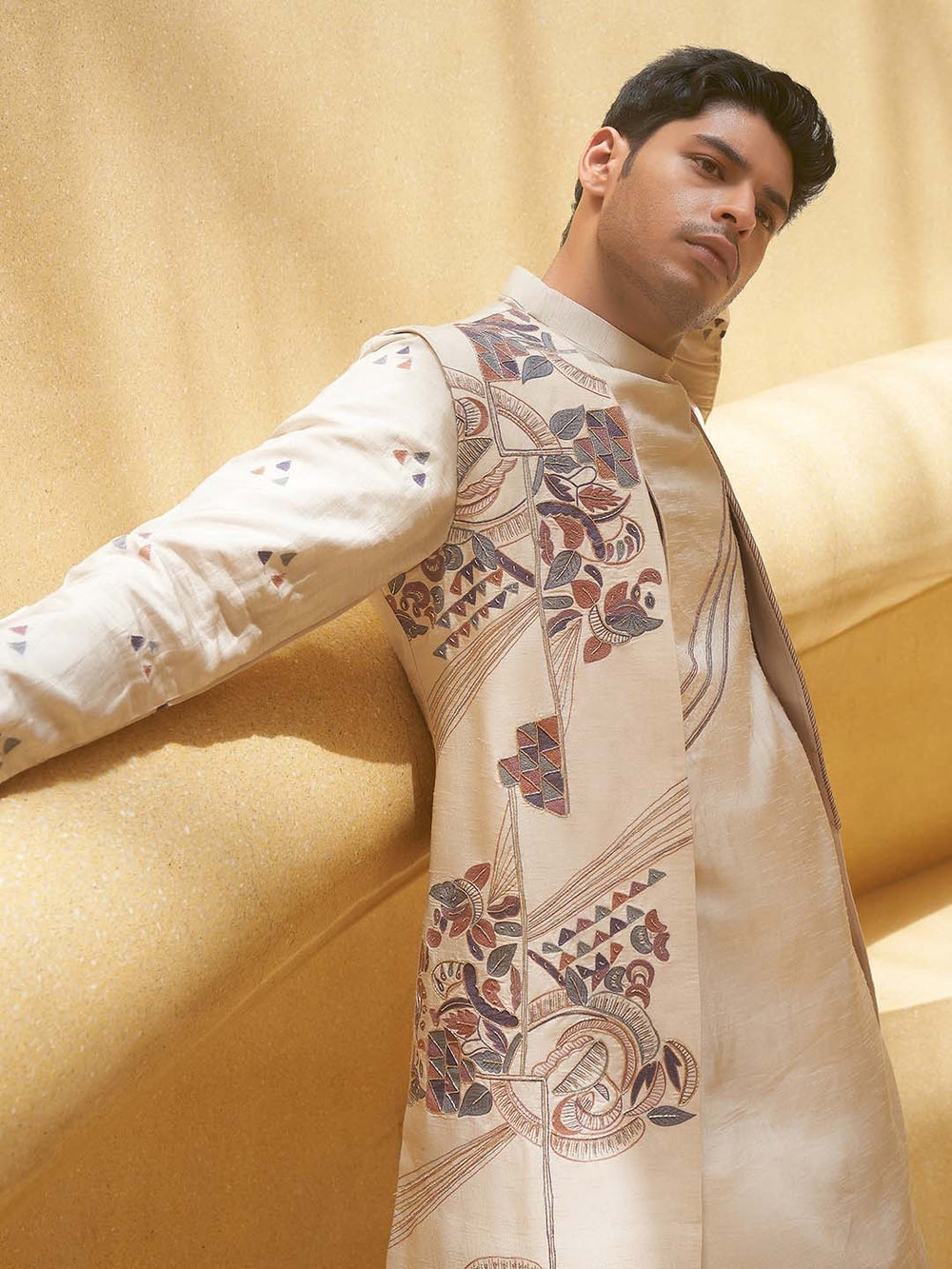 Classic Ecru Kurta With Fusion Jacket
