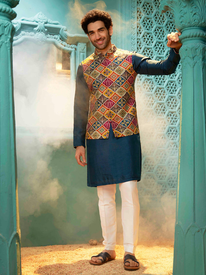 Ink Navy Blue Printed Bandi and Kurta Set