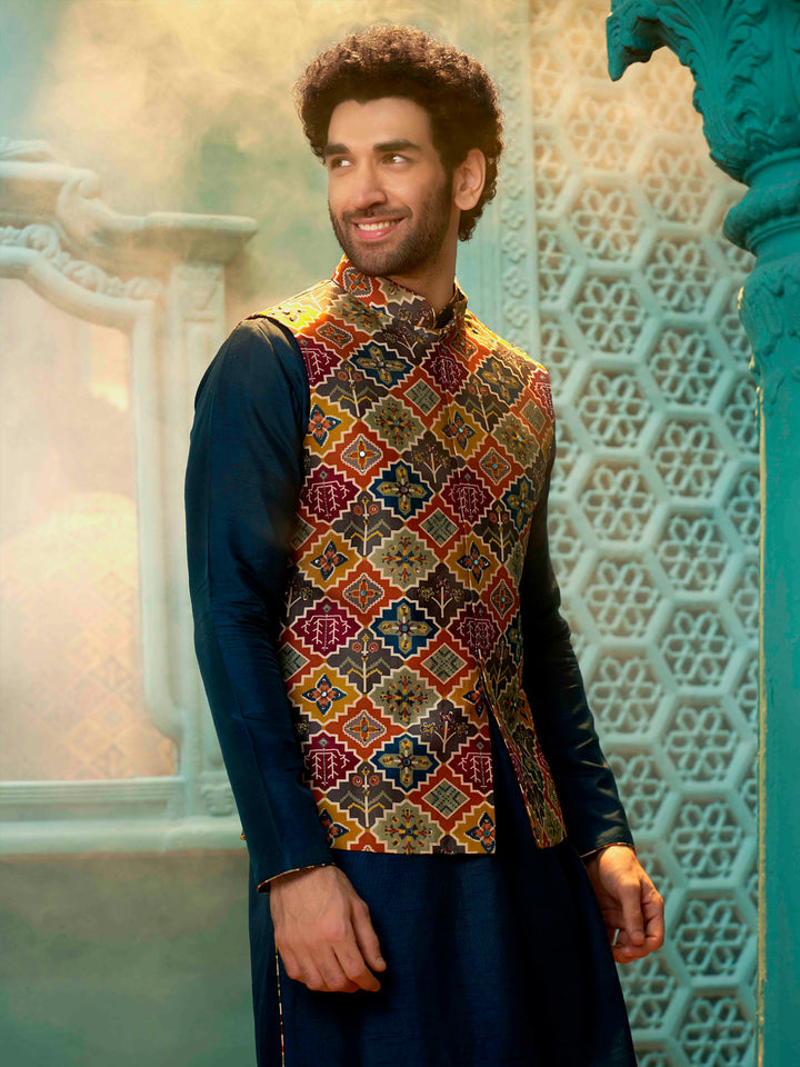Ink Navy Blue Printed Kurta jacket set