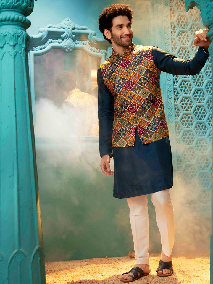 Ink Navy Blue Printed Kurta jacket set