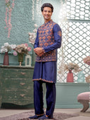 Navy Kurta Bandi Set with Embroidery Work and an Aligadi Pant