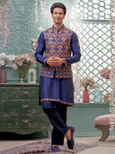 Navy Kurta Bandi Set with Embroidery Work and an Aligadi Pant