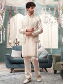 Off-White Kurta Bandi set with mirror work and an aligadi pant