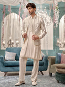 Off-White Kurta Bandi set with mirror work and an aligadi pant