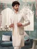 Off-White Kurta Bandi set with mirror work and an aligadi pant