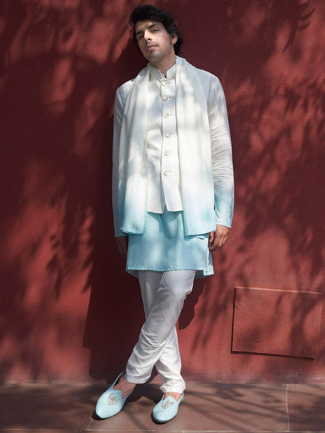 Ocean Blue Ombre Kurta Bandi Set