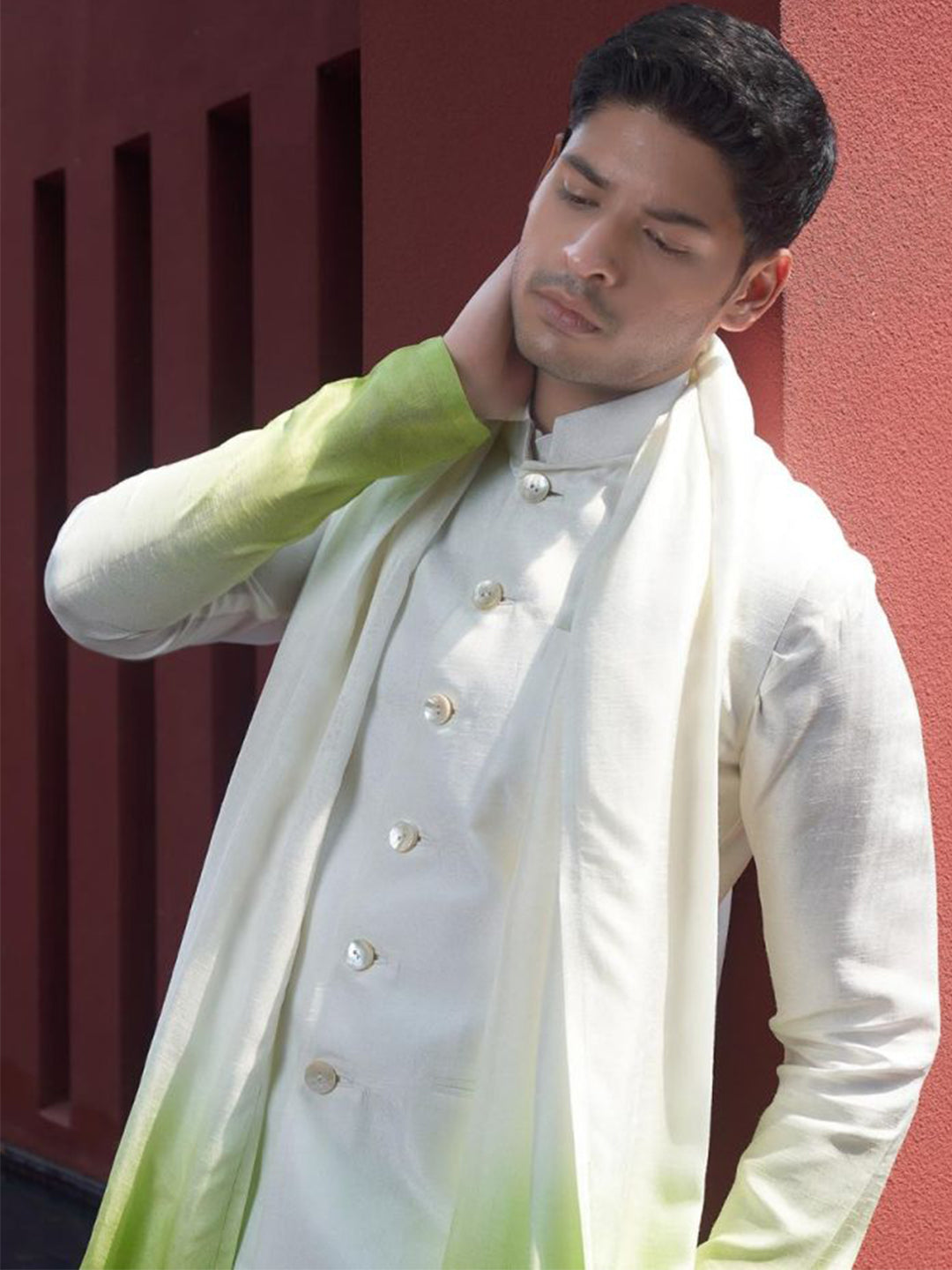 Fresh Leaf Green Ombre Kurta Jacket Set