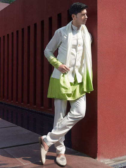 Fresh Leaf Green Ombre Kurta Jacket Set
