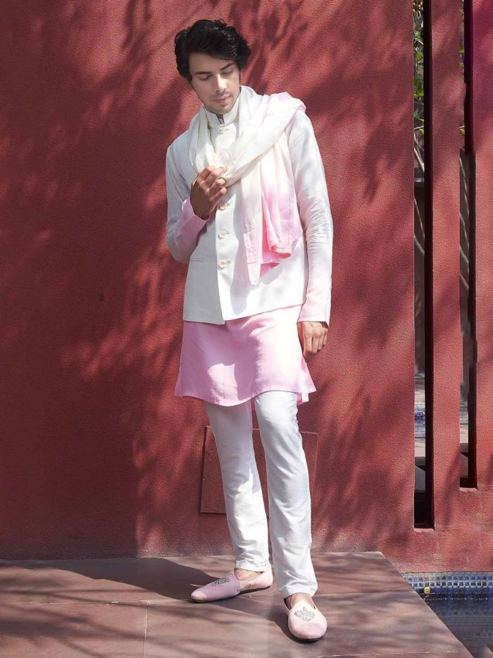 Summer Pink Ombre Kurta Bandi Set