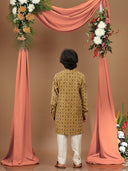 Mustard Yellow Velvet Printed Kurta Set