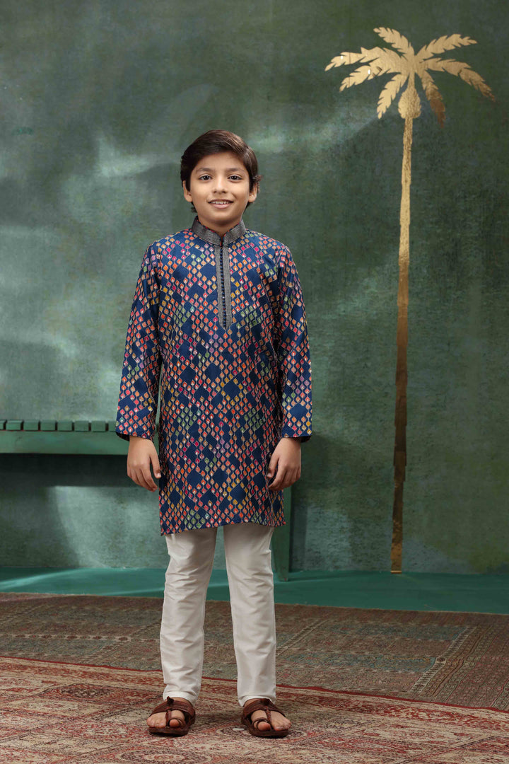 Navy Blue Embroidered Kurta Set