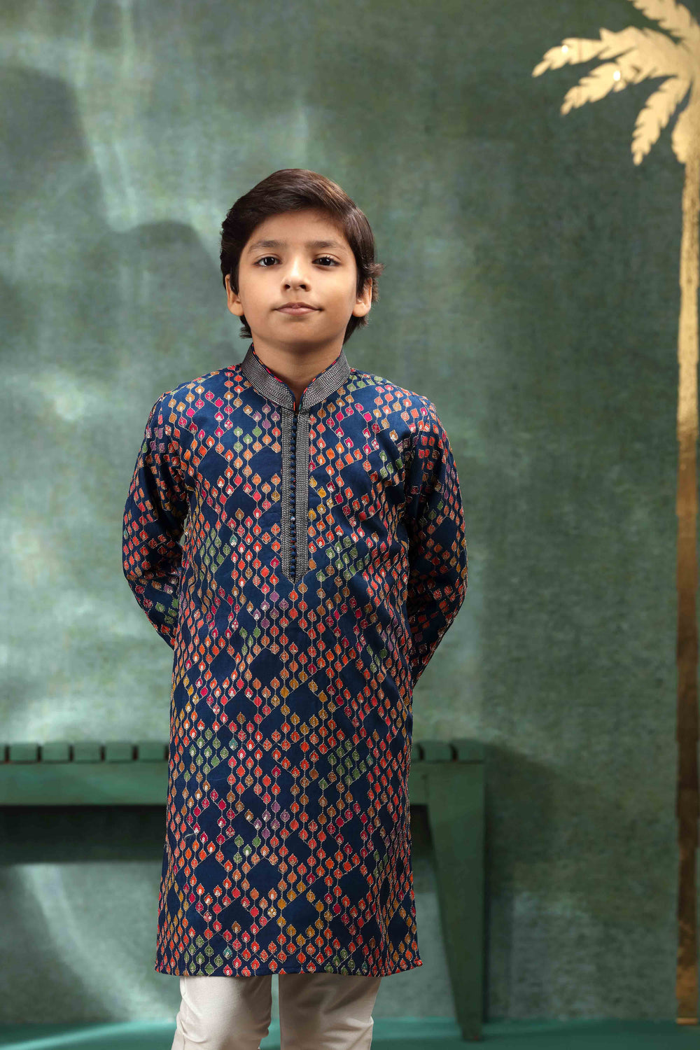 Navy Blue Embroidered Kurta Set