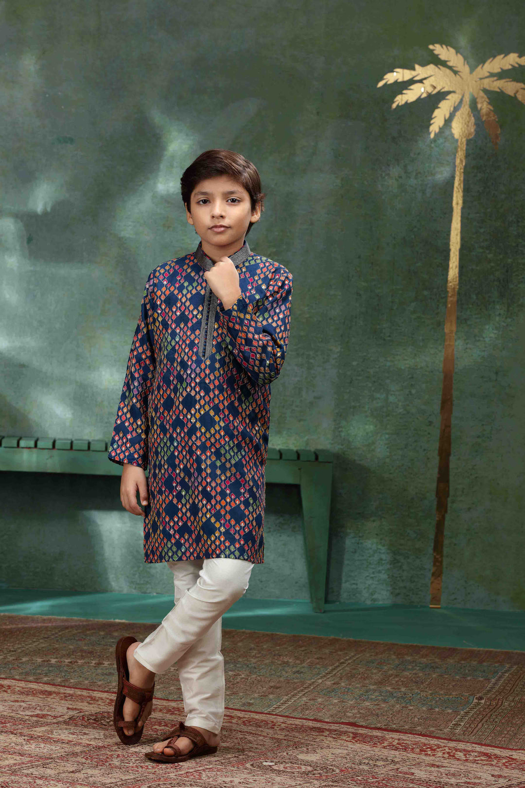 Navy Blue Embroidered Kurta Set