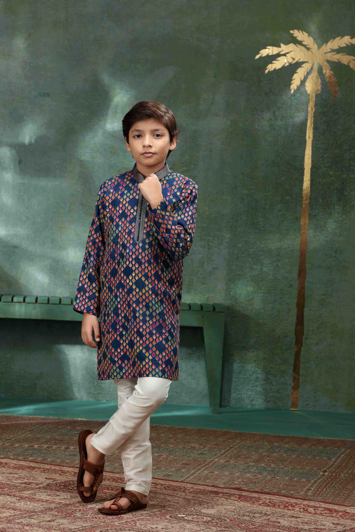 Navy Blue Embroidered Kurta Set