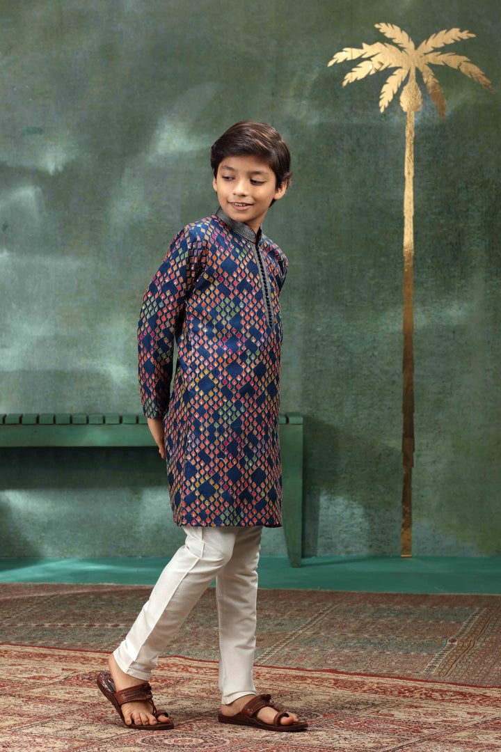 Navy Blue Embroidered Kurta Set