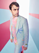 Aqua Blazer Sets with Embroidered StarFish and Shimmering Sequins Work and Pant