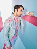 Aqua Blazer Sets with Embroidered StarFish and Shimmering Sequins Work and Pant