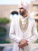 Ivory Embroidered Sherwani Set For Groom