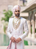 Ivory Embroidered Sherwani Set For Groom