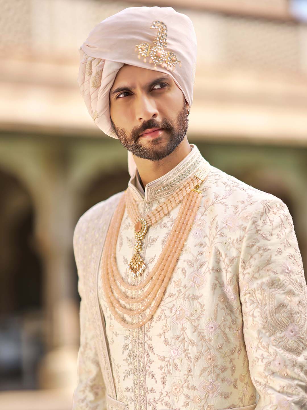 Rich Cream Floral Embroidered Sherwani For Wedding