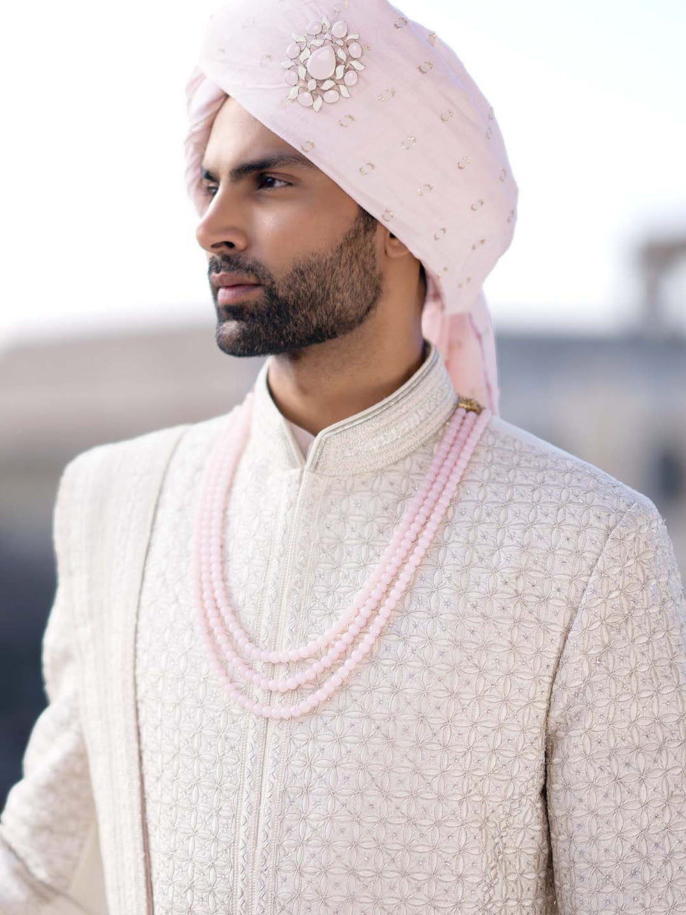 Classic Cream Embroidered Sherwani For Groom