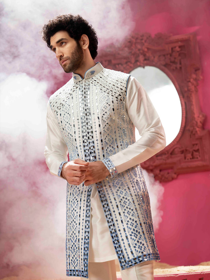 Blue And White Long Bandi Set