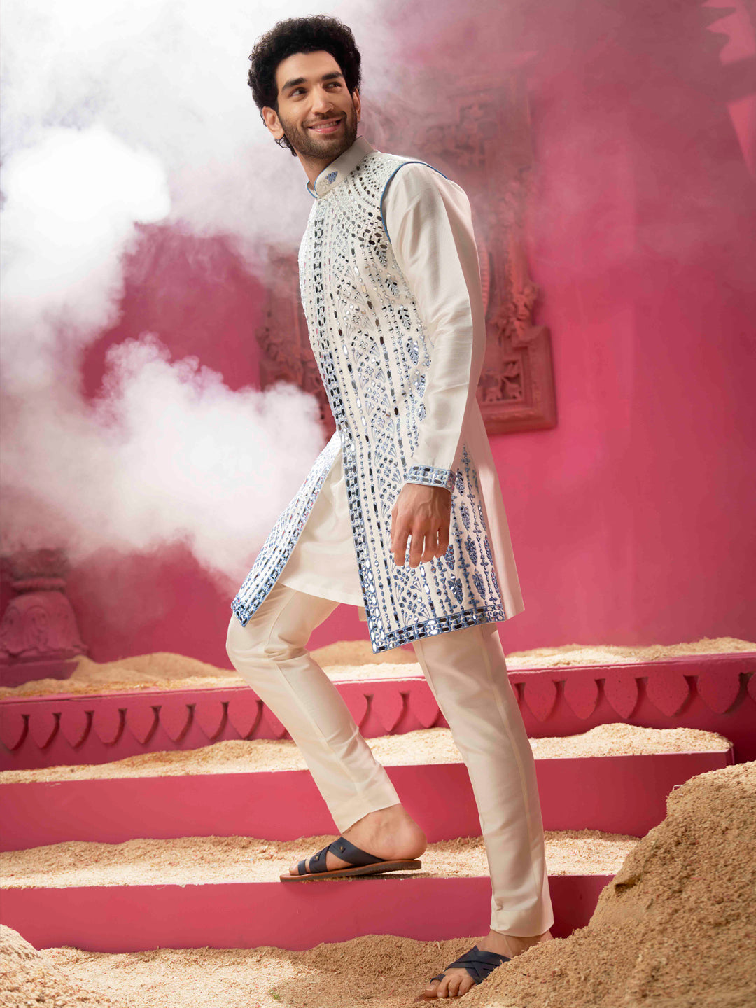 Blue And White Long Bandi Set