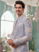 Light Blue Indo-Western Set With Mirror Work and Trouser