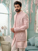 Baby-Pink Indo-Western Set With Mirror Work and Trouser