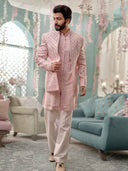 Baby-Pink Indo-Western Set With Mirror Work and Trouser