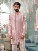 Baby-Pink Indo-Western Set With Mirror Work and Trouser
