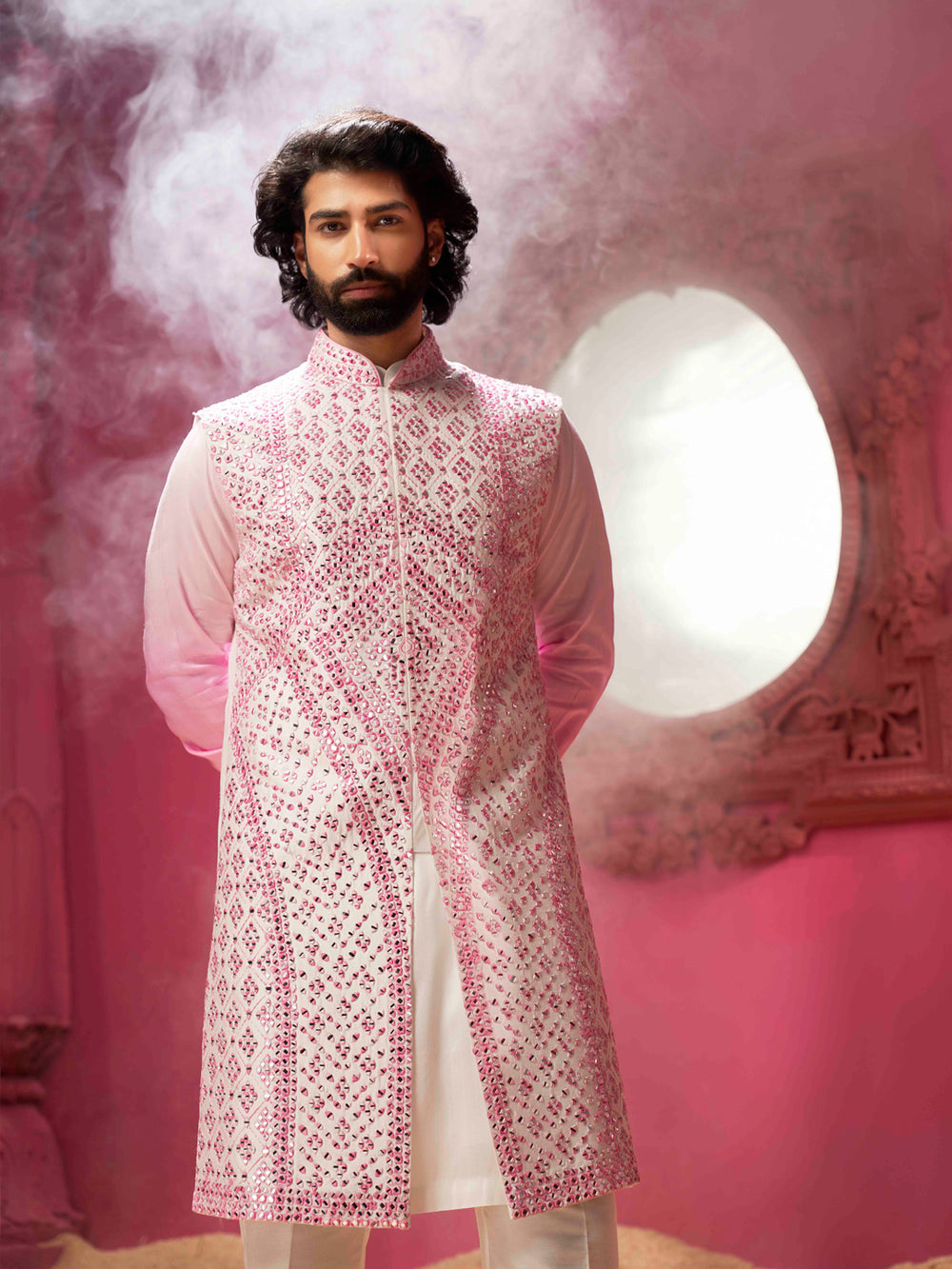 Ivory And Pink Indo-Western Kurta Set