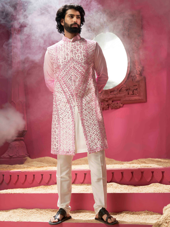 Ivory And Pink Indo-Western Kurta Set