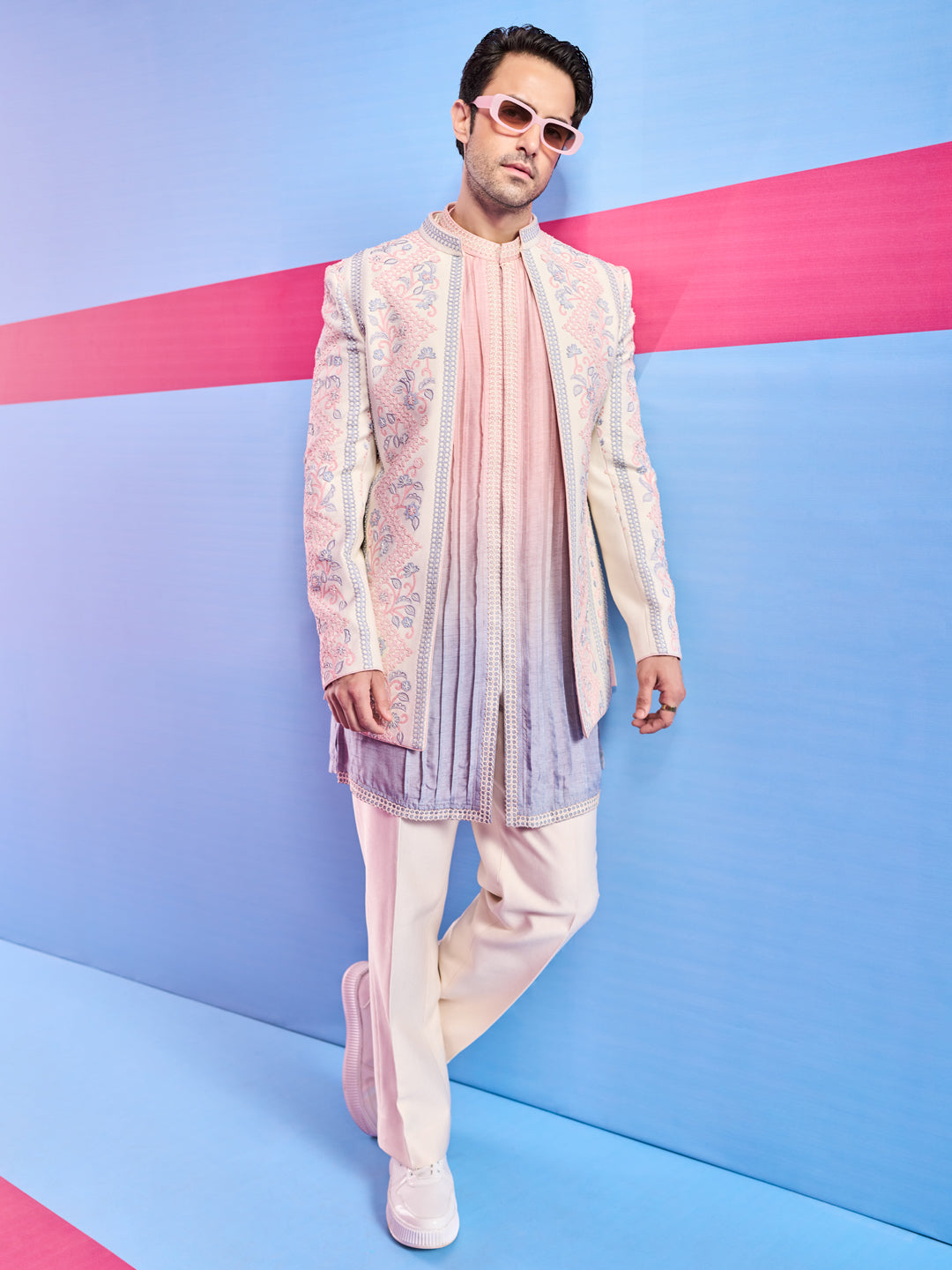 Cream Indo-Western with Embroidered Laser CutWork and Pant