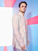 Cream Indo-Western with Embroidered Laser Cut Work and Pant