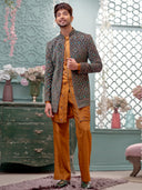 Navy-Mustard Indo-Western with Embroidery Work and Aligadi Pant