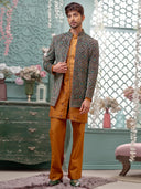 Navy-Mustard Indo-Western with Embroidery Work and Aligadi Pant